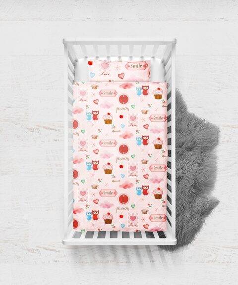 Παιδικό σετ παπλωματοθήκης 100×140 Flannel Small Love Pink