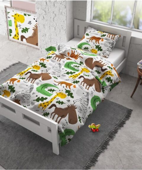 Παιδικό σετ παπλωματοθήκης 140×200 Φανέλα Small Zoo White